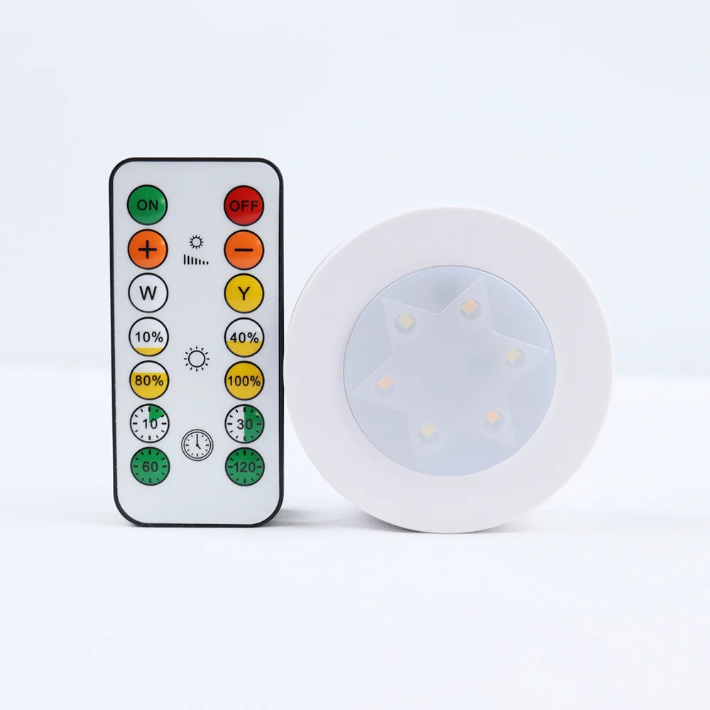 Round LED Cabinet Closet Light CCT Under Furniture Dimmable Lamps Battery Powered Night Bedroom Wardrobe Lighting Remote Control