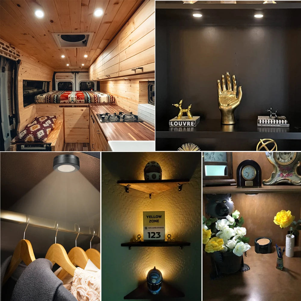 Round LED Cabinet Closet Light CCT Under Furniture Dimmable Lamps Battery Powered Night Bedroom Wardrobe Lighting Remote Control