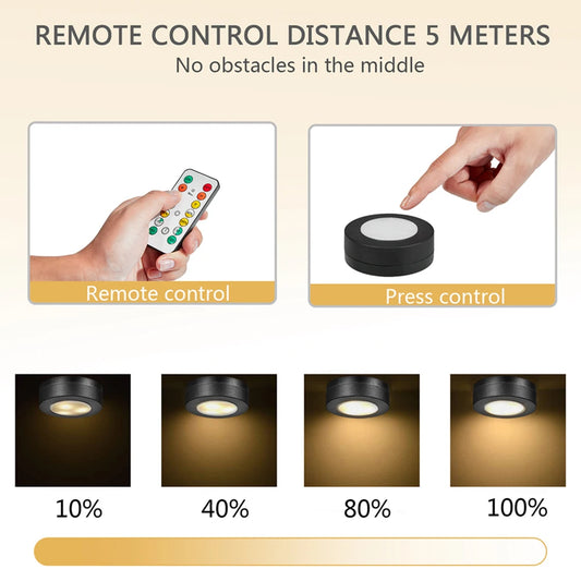 Round LED Cabinet Closet Light CCT Under Furniture Dimmable Lamps Battery Powered Night Bedroom Wardrobe Lighting Remote Control